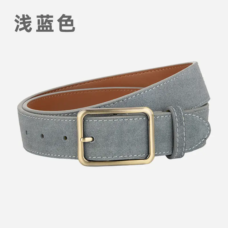 Black Square Buckle Suede Belt for Women - Image 11