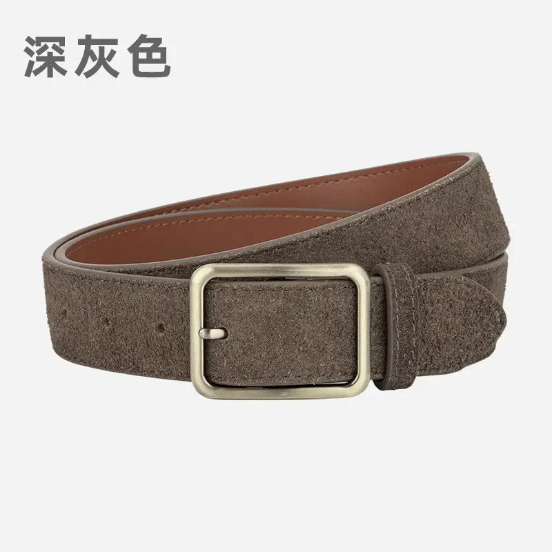 Black Square Buckle Suede Belt for Women - Image 12