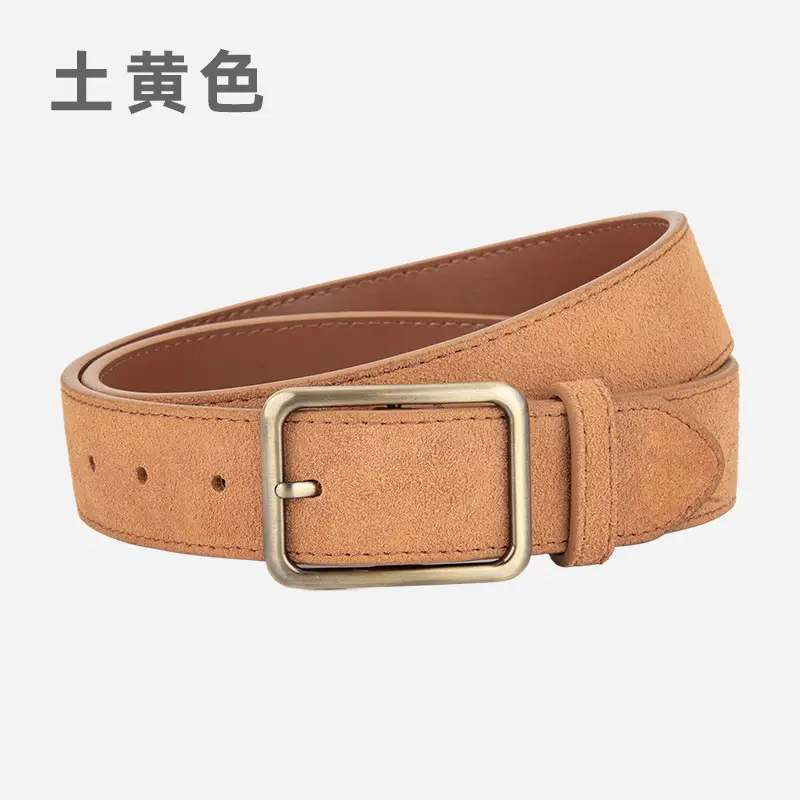 Black Square Buckle Suede Belt for Women - Image 13