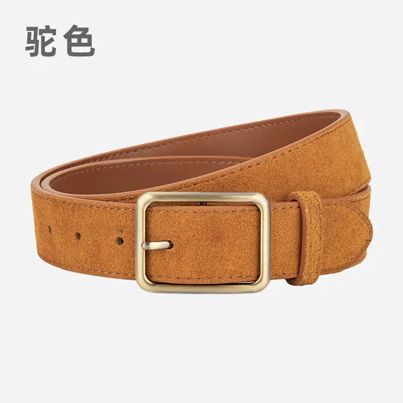 Black Square Buckle Suede Belt for Women - Image 14