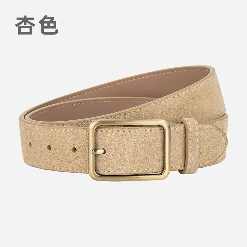 Black Square Buckle Suede Belt for Women - Image 15