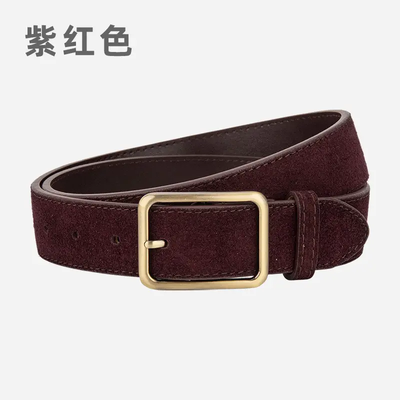 Black Square Buckle Suede Belt for Women - Image 16