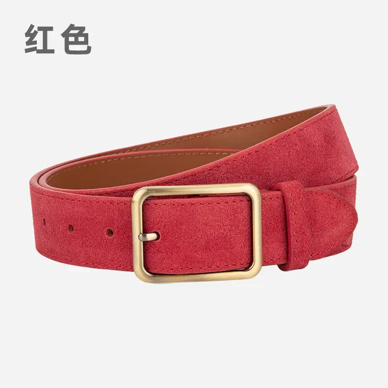 Black Square Buckle Suede Belt for Women - Image 2