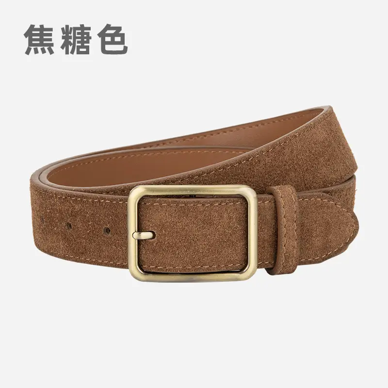 Black Square Buckle Suede Belt for Women - Image 3
