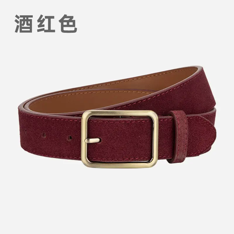 Black Square Buckle Suede Belt for Women - Image 4