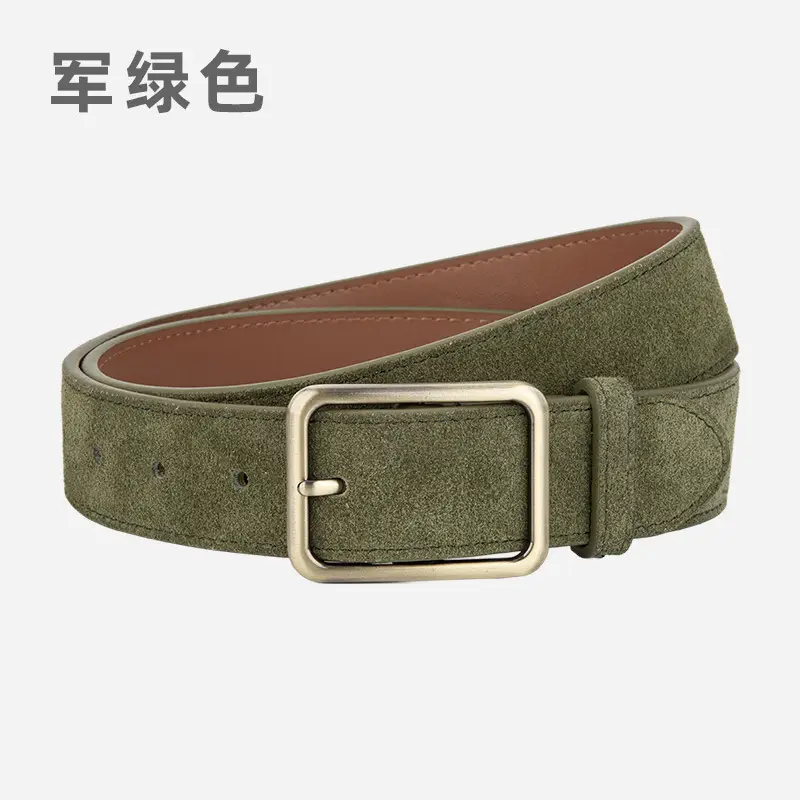 Black Square Buckle Suede Belt for Women - Image 5