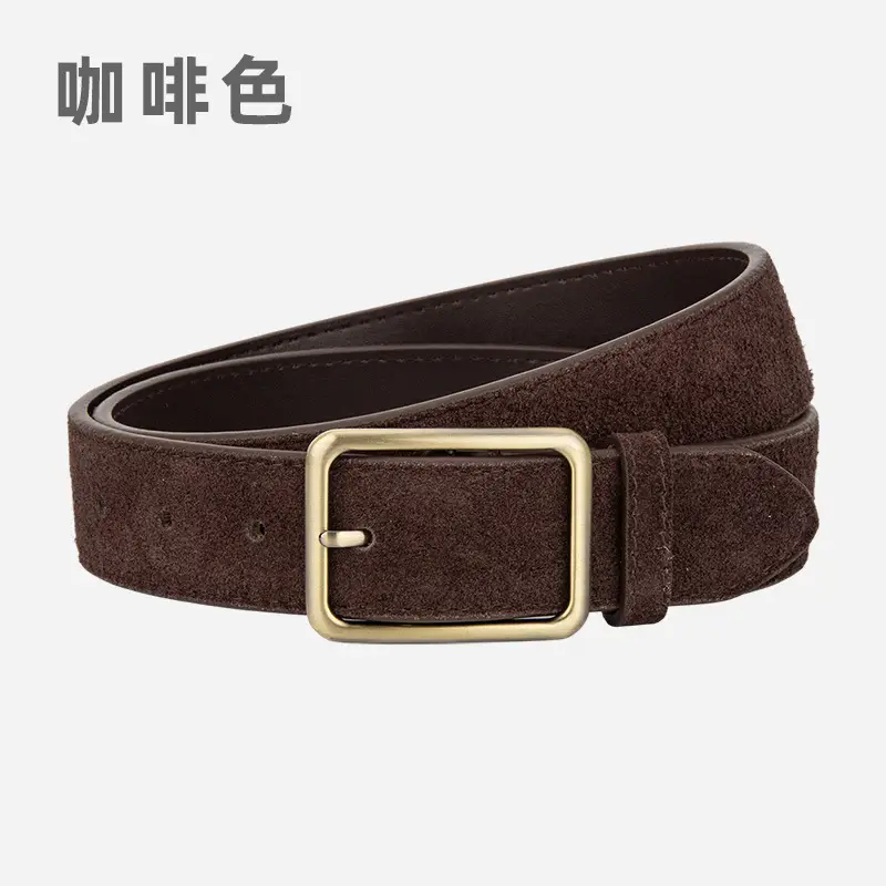 Black Square Buckle Suede Belt for Women - Image 6