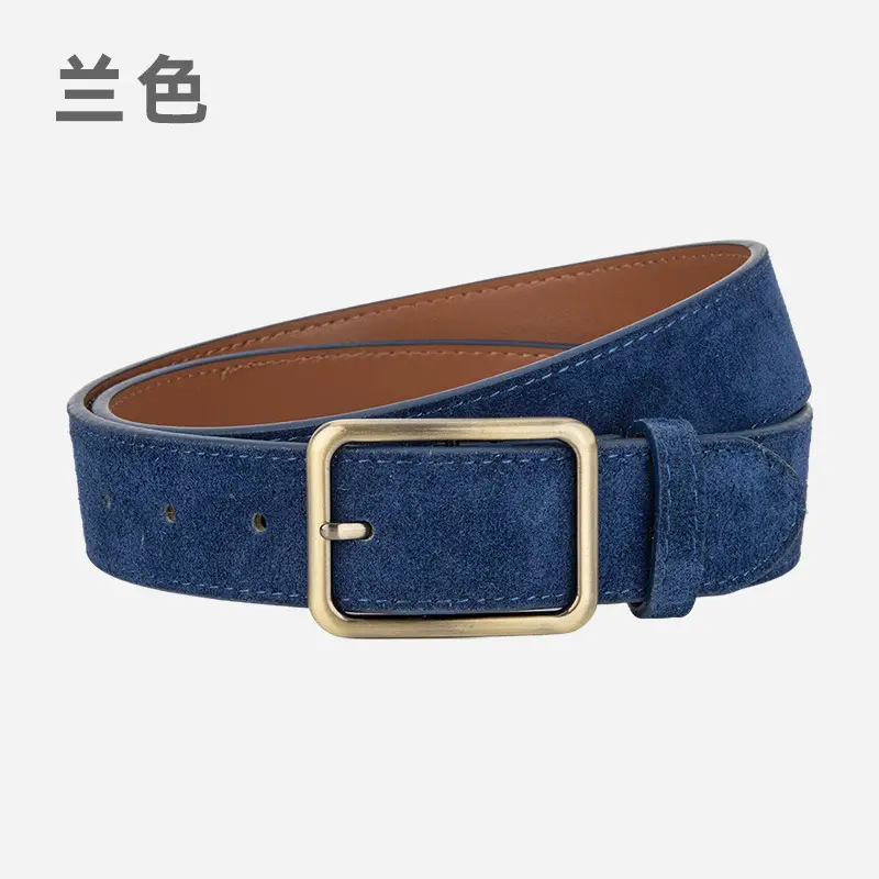 Black Square Buckle Suede Belt for Women - Image 7