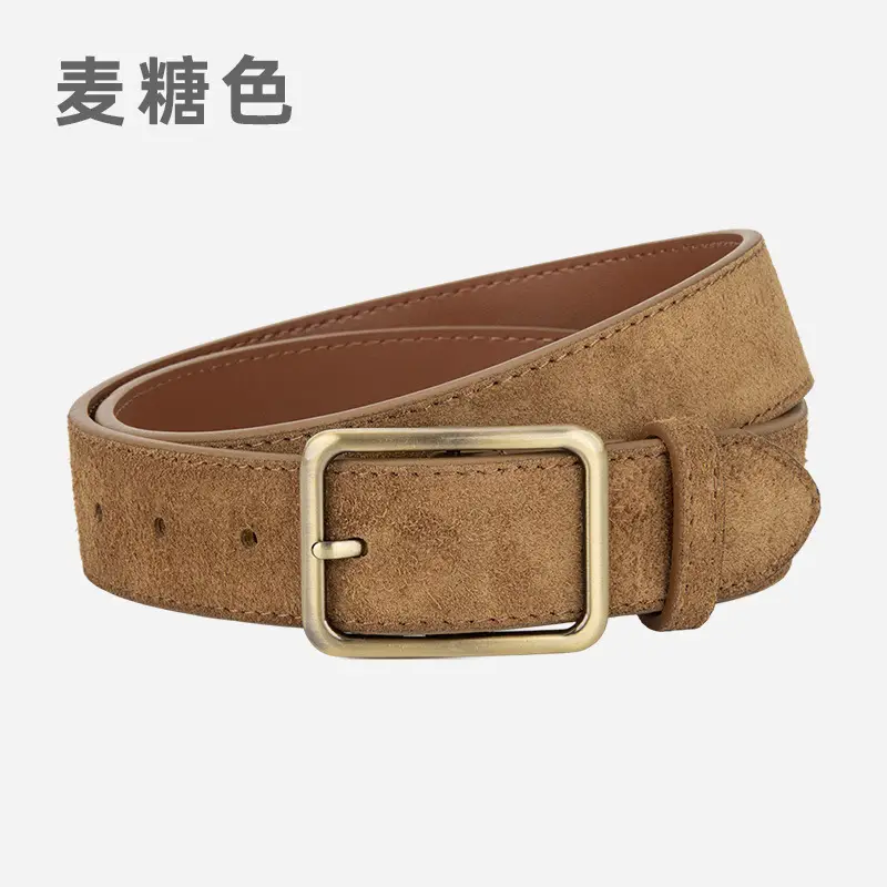 Black Square Buckle Suede Belt for Women - Image 8