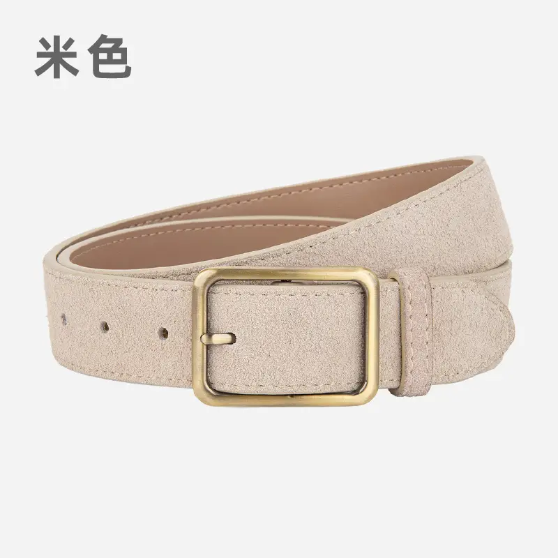 Black Square Buckle Suede Belt for Women - Image 9