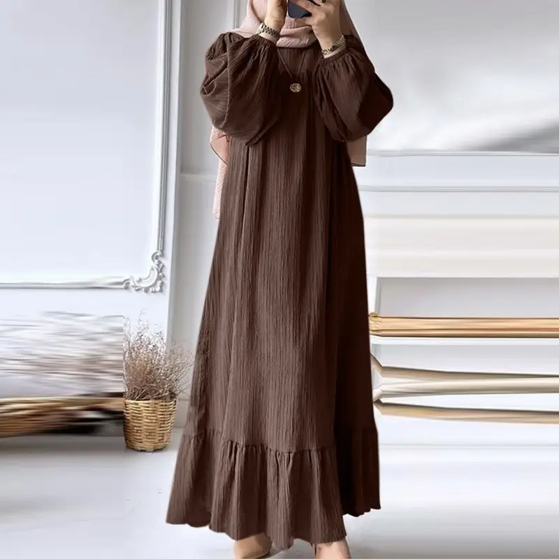 Green Long Sleeve Ruffled Muslim Robe - Image 3