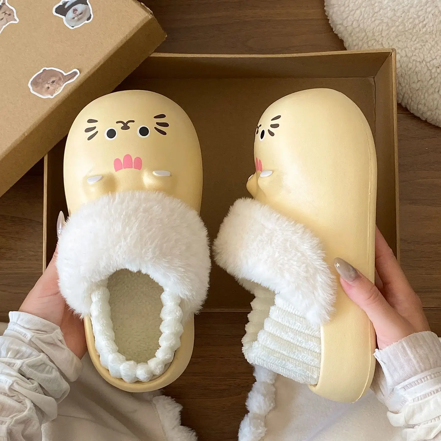 Baby Cat Printed Warm Slippers for Women Winter - Image 9
