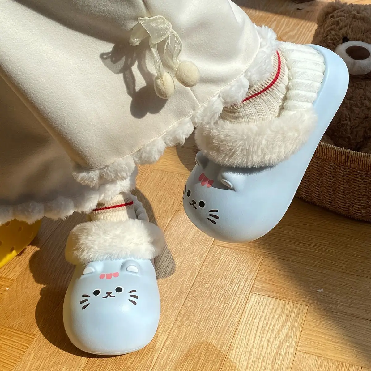 Baby Cat Printed Warm Slippers for Women Winter — feature 31