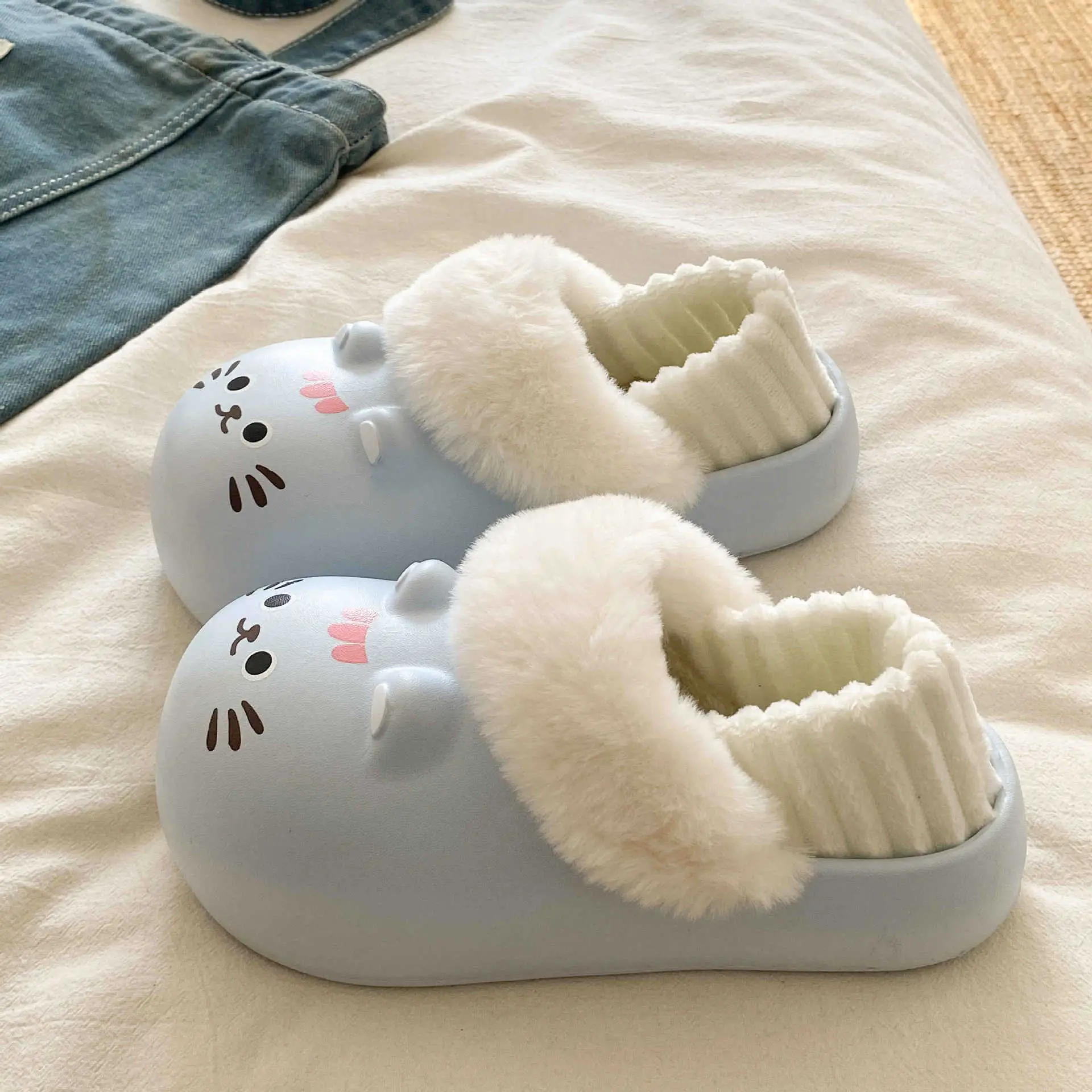 Baby Cat Printed Warm Slippers for Women Winter - Image 2