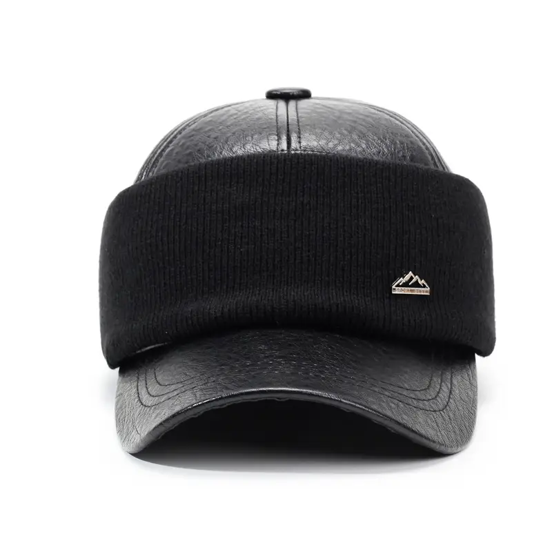 Winter Warm Brown Leather Cap for Men Elderly