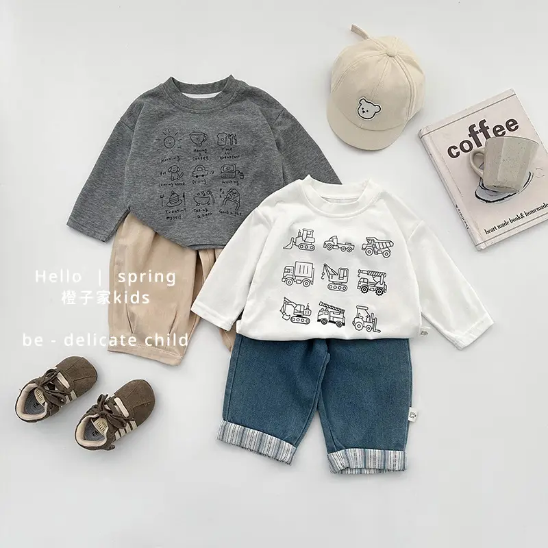 Boys Long Sleeve Cartoon Printed T-Shirt White Spring - Image 10