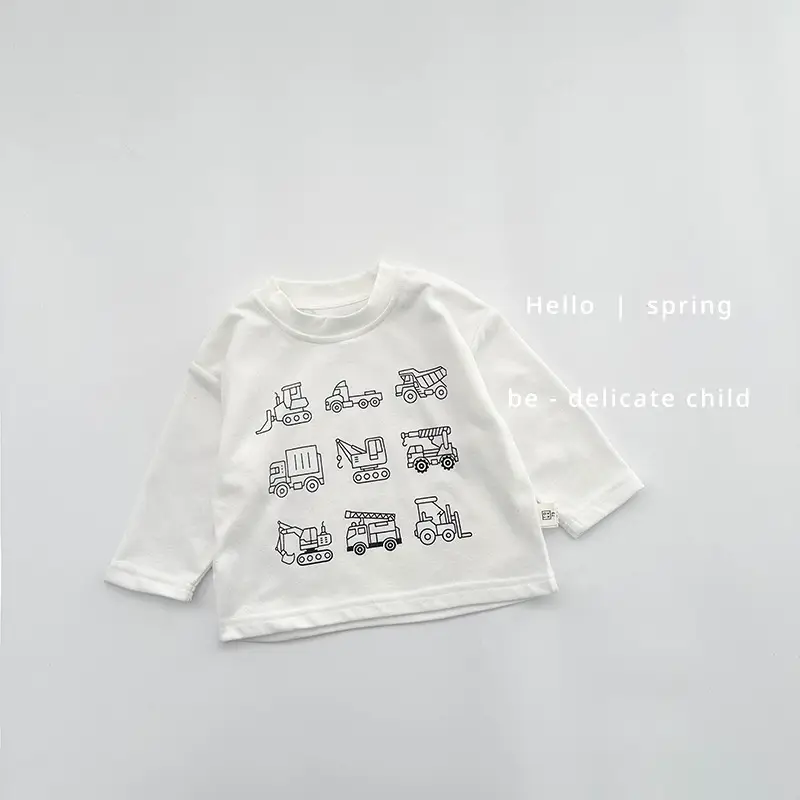 Boys Long Sleeve Cartoon Printed T-Shirt White Spring - Image 2