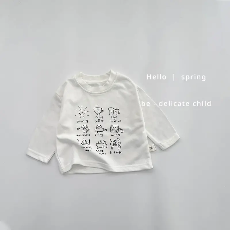 Boys Long Sleeve Cartoon Printed T-Shirt White Spring - Image 4