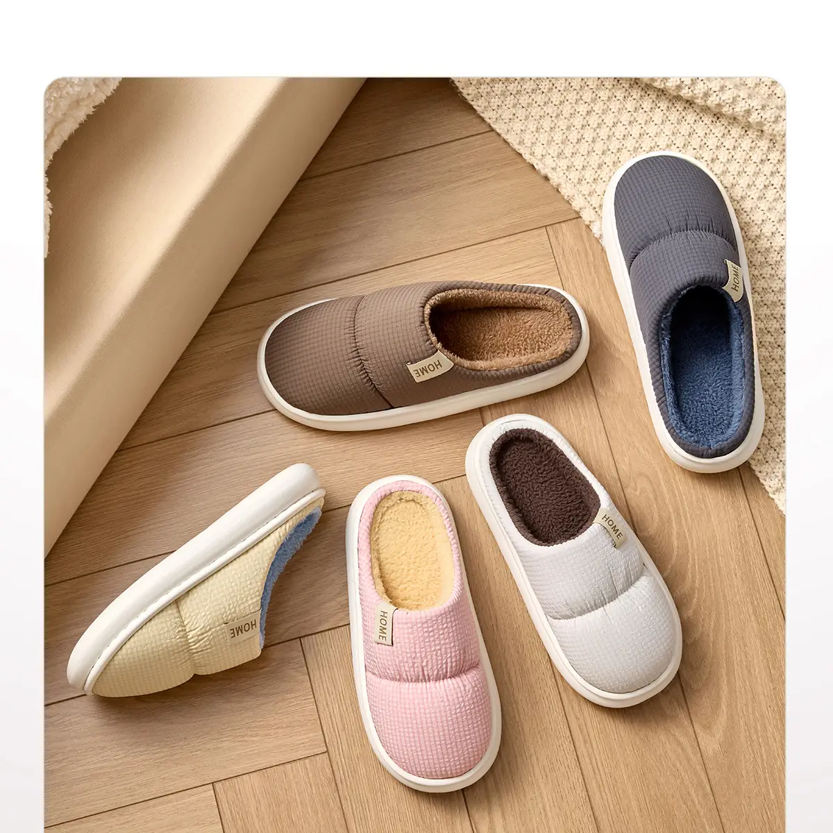 Women Winter Cotton Slippers Grey Warm Plush — feature 4