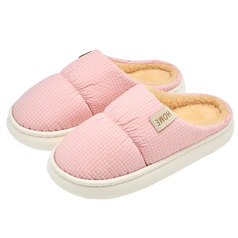 Women Winter Cotton Slippers Grey Warm Plush