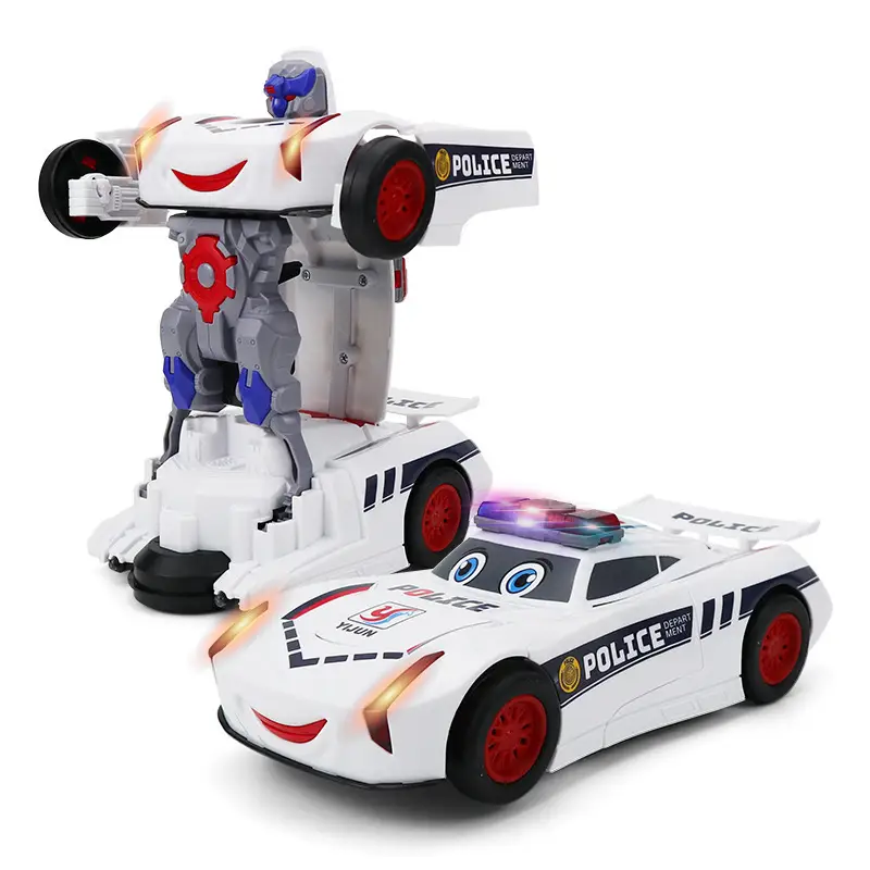 Douyin Electric Transforming Police Car Robot Toy Light Music Universal Driving Boy Transforming Toy Car Wholesale