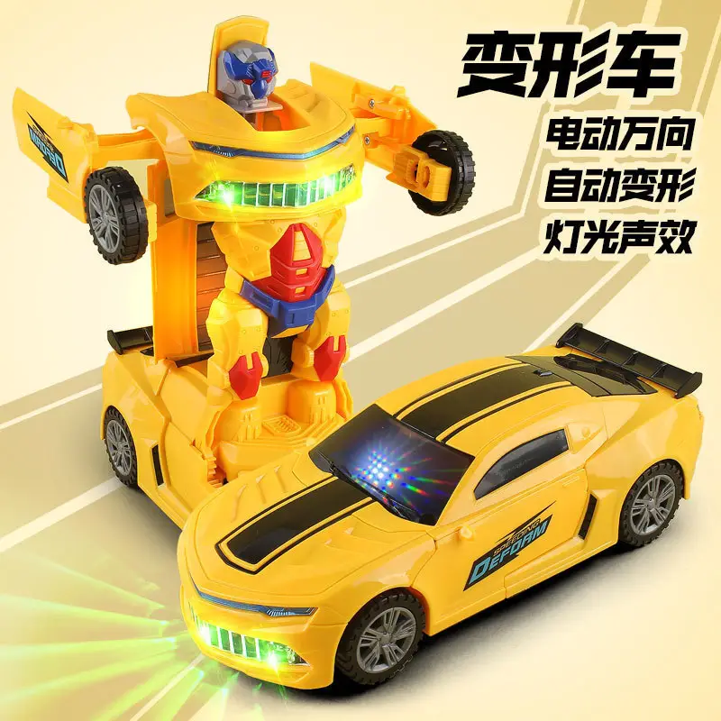 Douyin Electric Transforming Police Car Robot Toy Light Music Universal Driving Boy Transforming Toy Car Wholesale