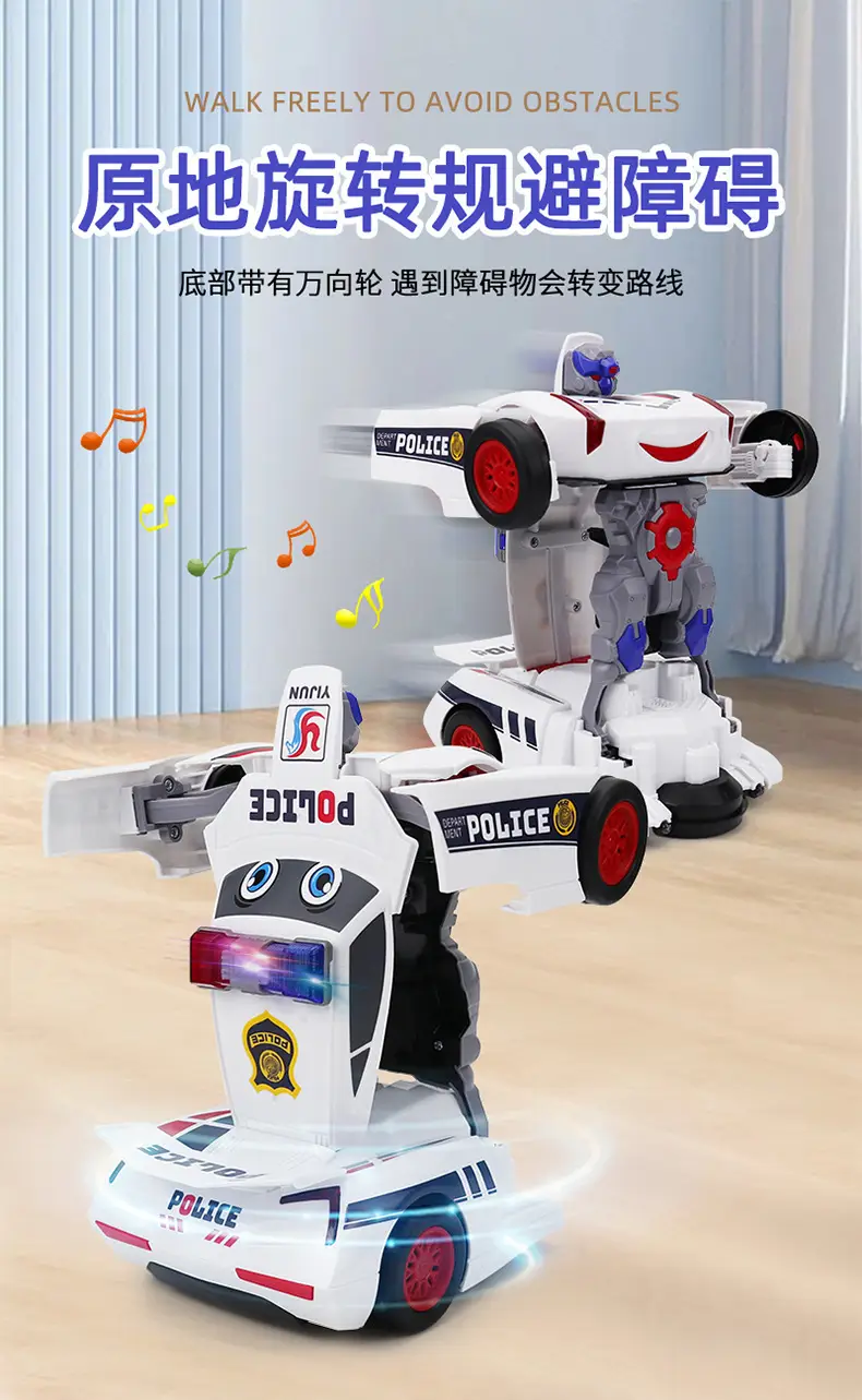 Douyin Electric Transforming Police Car Robot Toy Light Music Universal Driving Boy Transforming Toy Car Wholesale — feature 3