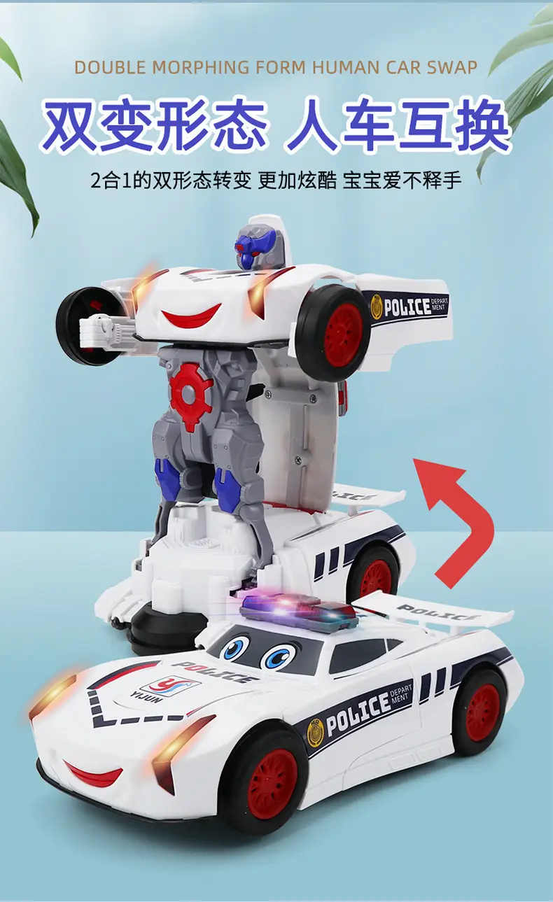 Douyin Electric Transforming Police Car Robot Toy Light Music Universal Driving Boy Transforming Toy Car Wholesale — feature 5