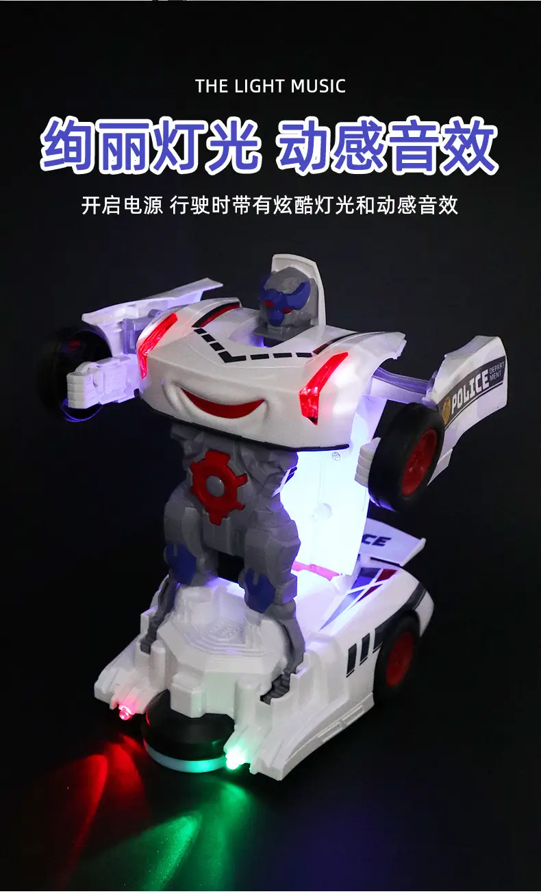 Douyin Electric Transforming Police Car Robot Toy Light Music Universal Driving Boy Transforming Toy Car Wholesale — feature 7