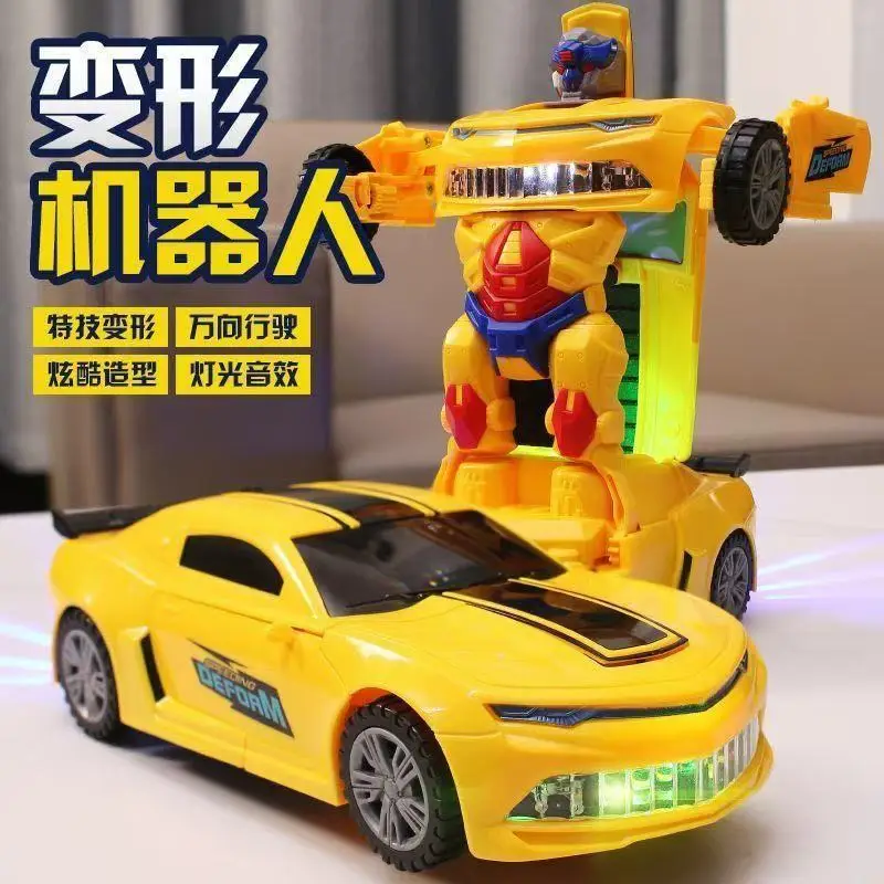 Douyin Electric Transforming Police Car Robot Toy Light Music Universal Driving Boy Transforming Toy Car Wholesale