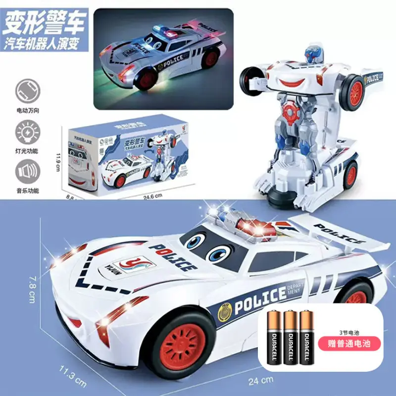 Douyin Electric Transforming Police Car Robot Toy Light Music Universal Driving Boy Transforming Toy Car Wholesale
