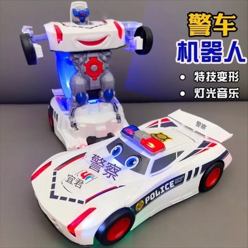 Douyin Electric Transforming Police Car Robot Toy Light Music Universal Driving Boy Transforming Toy Car Wholesale