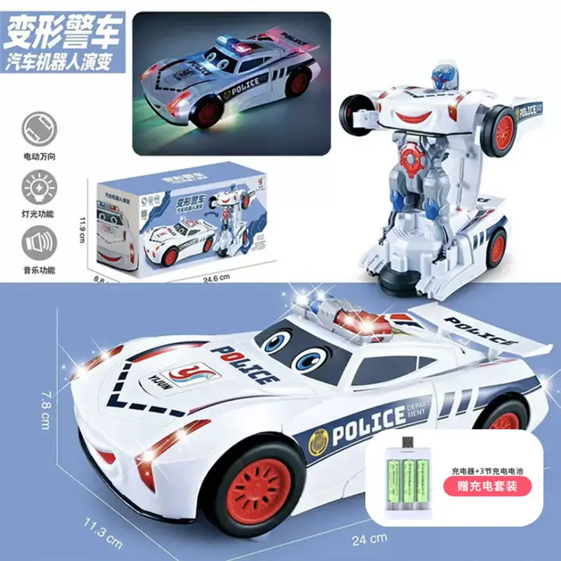 Douyin Electric Transforming Police Car Robot Toy Light Music Universal Driving Boy Transforming Toy Car Wholesale