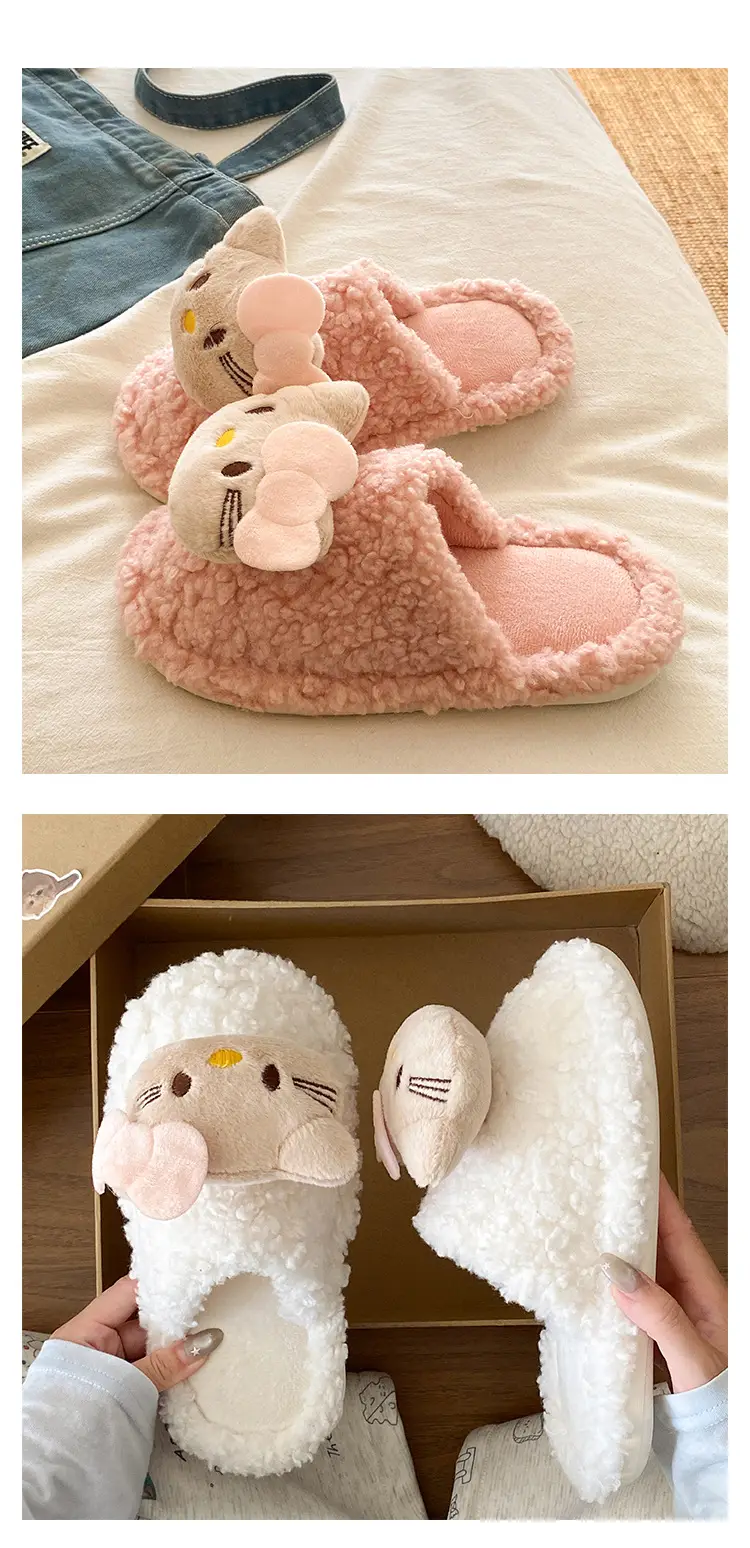 Cute Kitten Plush Cotton Winter Slippers for Women — feature 19