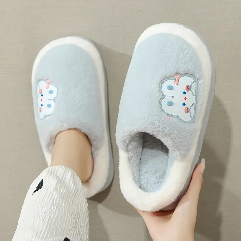 New Thick-Soled Home Cotton Slippers for Women Winter Indoor Plush Warm Anti-Slip Men's Cartoon Furry Slippers for Men Winter