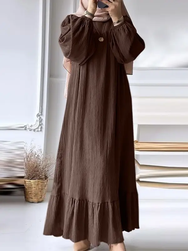 Muslim Women's White Long Robe with Ruffled Hem - Image 7