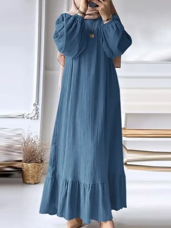 Muslim Women's White Long Robe with Ruffled Hem - Image 8