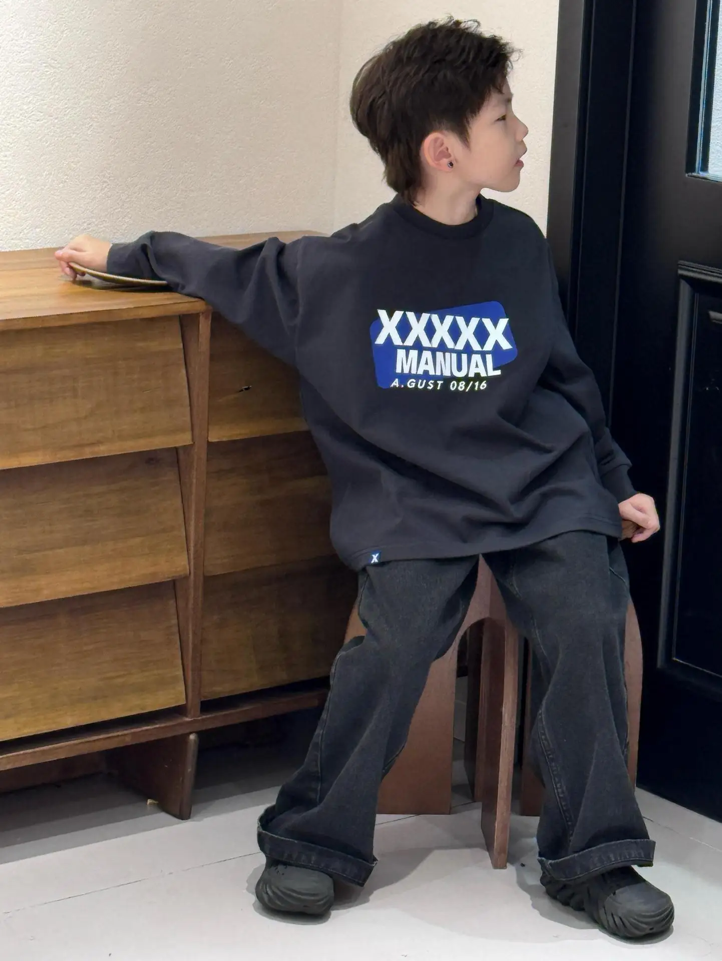 Kids Sweatshirt Set Black 2026 Korean Style