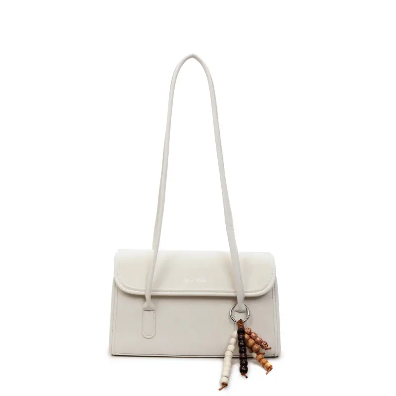 Cream Korean Style Women's Shoulder Bag with Pearl Charm - Image 9