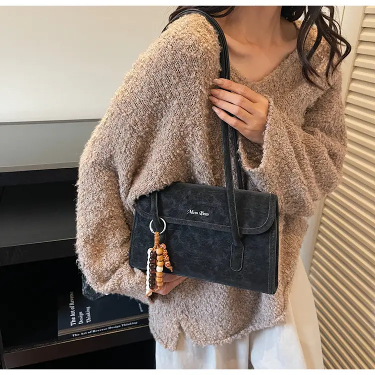 Cream Korean Style Women's Shoulder Bag with Pearl Charm — feature 11
