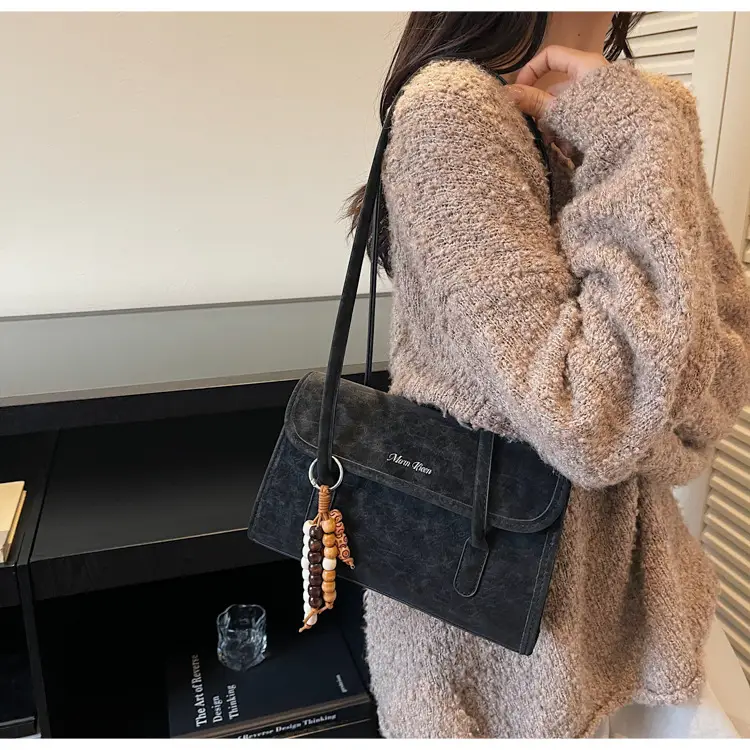 Cream Korean Style Women's Shoulder Bag with Pearl Charm — feature 12