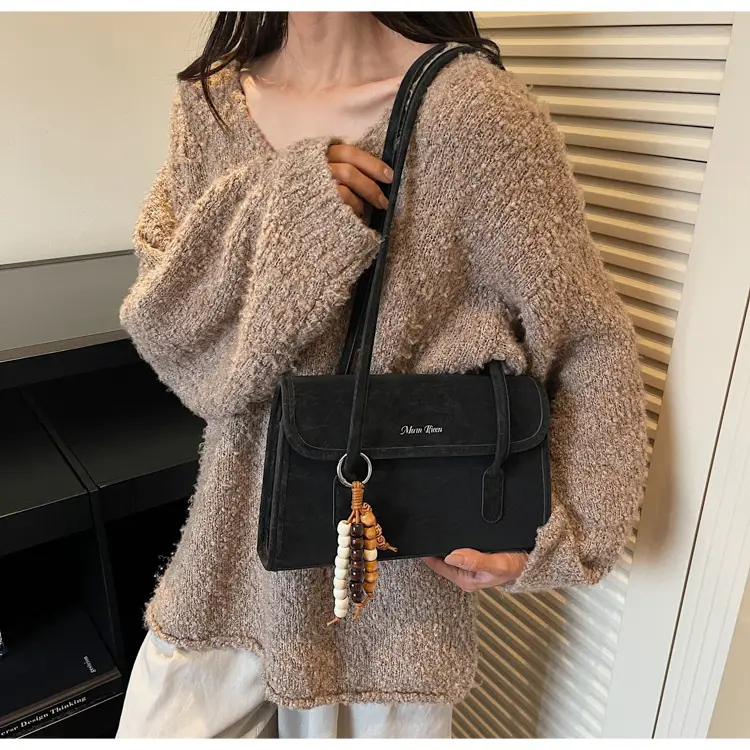Cream Korean Style Women's Shoulder Bag with Pearl Charm — feature 13