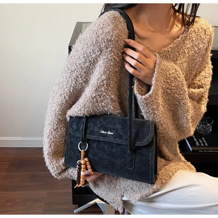 Cream Korean Style Women's Shoulder Bag with Pearl Charm — feature 14