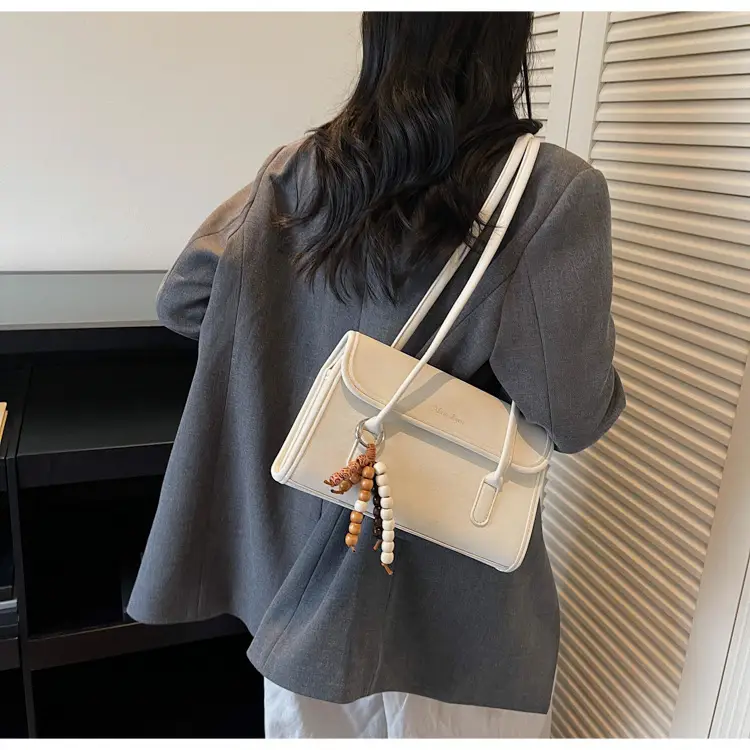 Cream Korean Style Women's Shoulder Bag with Pearl Charm — feature 16