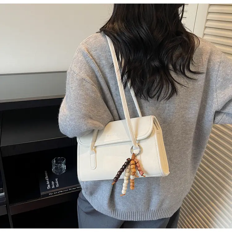 Cream Korean Style Women's Shoulder Bag with Pearl Charm — feature 18