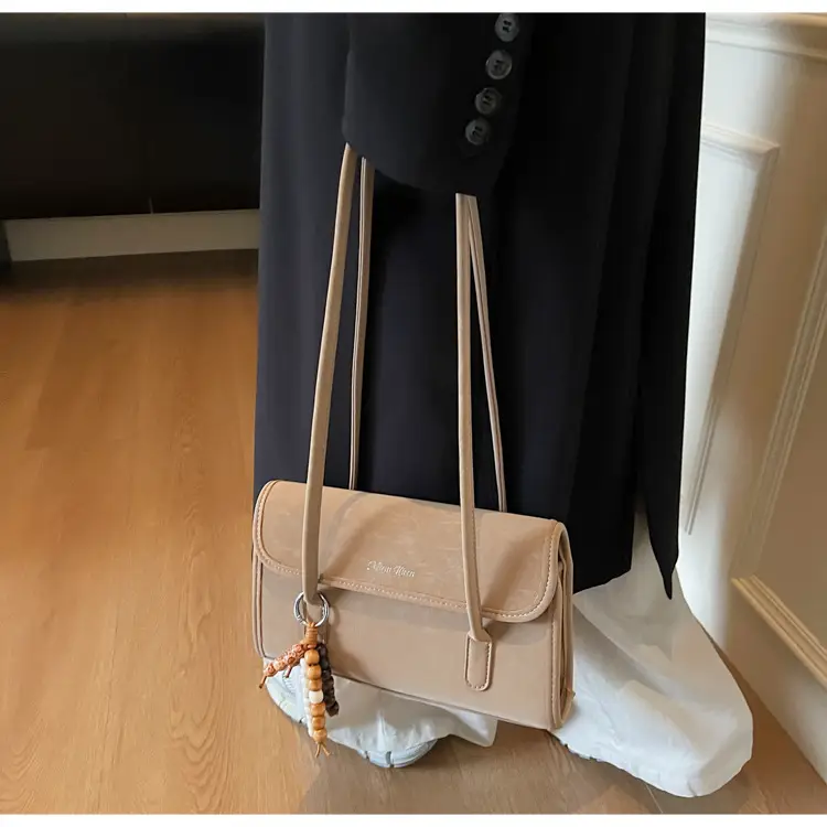 Cream Korean Style Women's Shoulder Bag with Pearl Charm — feature 19