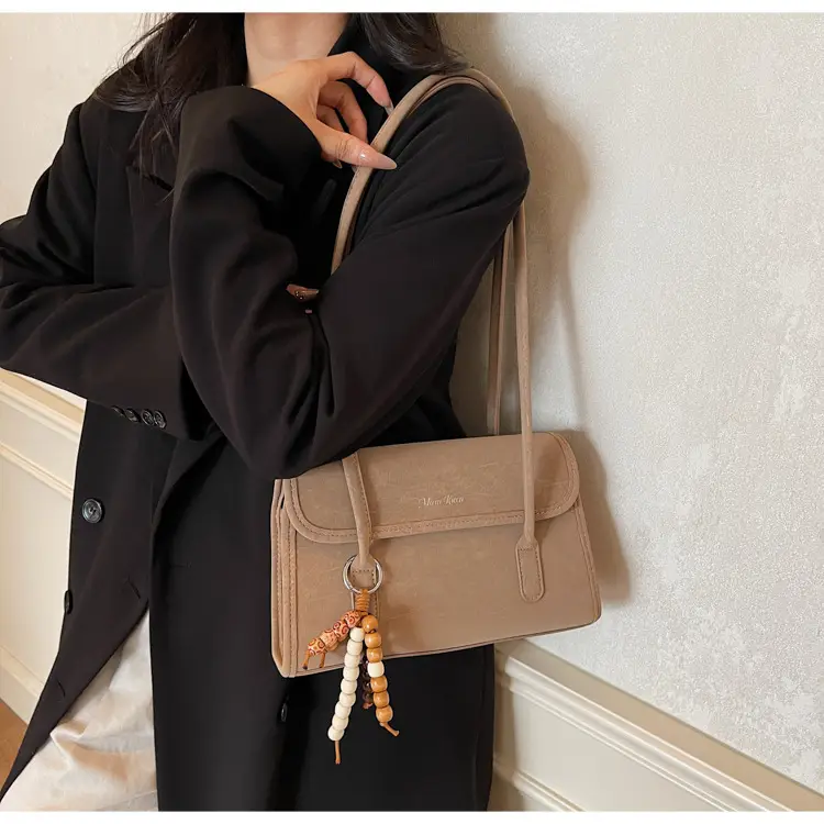 Cream Korean Style Women's Shoulder Bag with Pearl Charm — feature 20