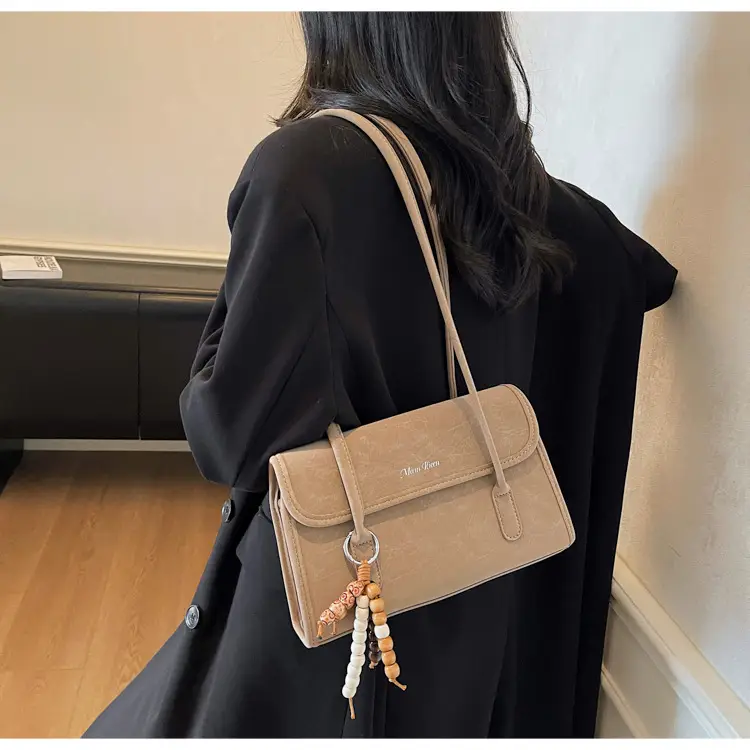 Cream Korean Style Women's Shoulder Bag with Pearl Charm — feature 21