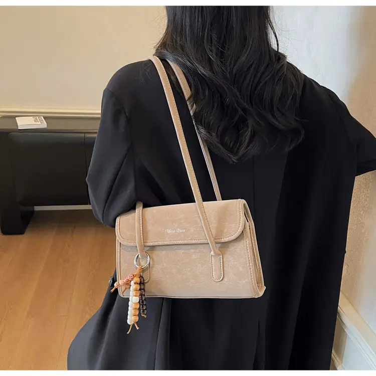 Cream Korean Style Women's Shoulder Bag with Pearl Charm — feature 22