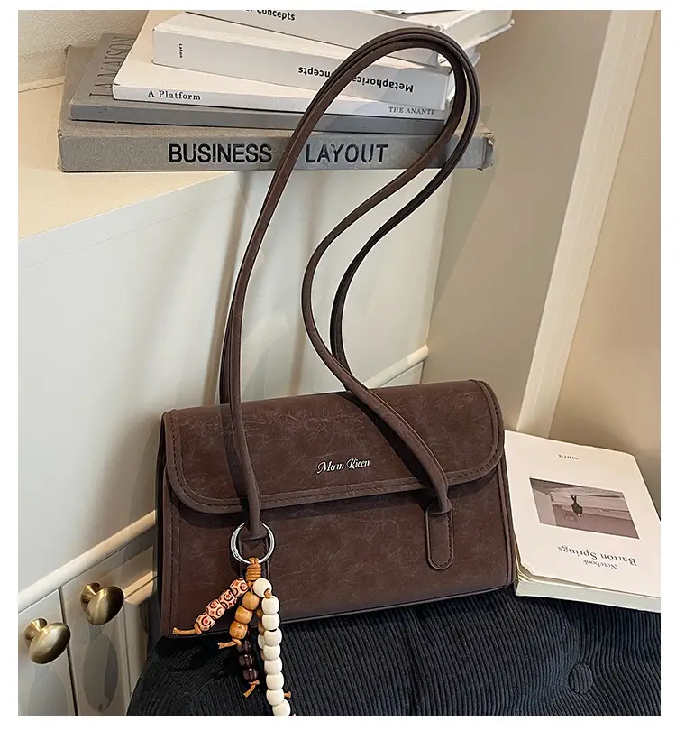 Cream Korean Style Women's Shoulder Bag with Pearl Charm — feature 3